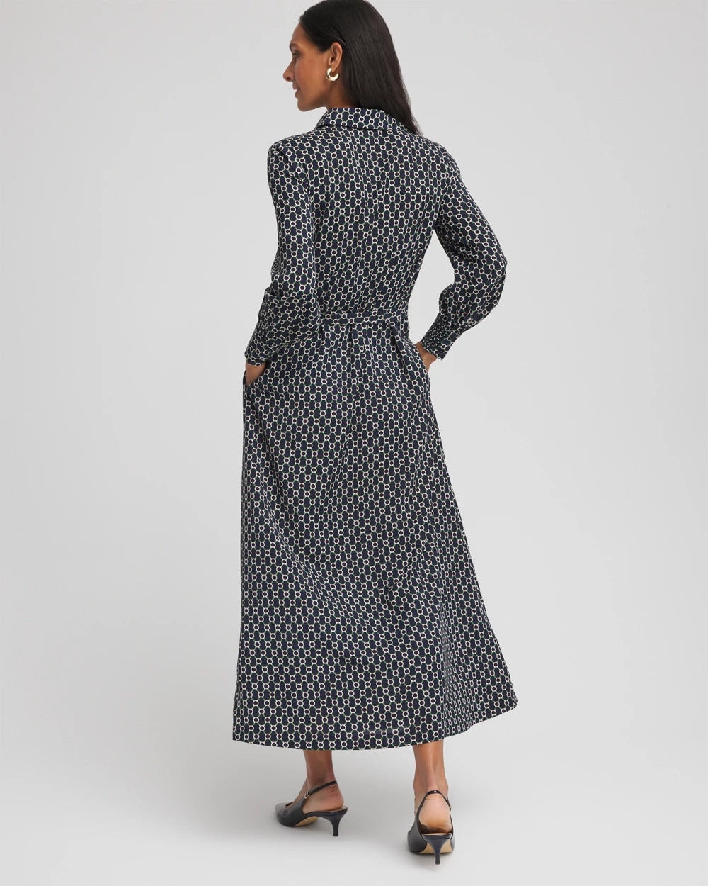 Chico's Women | Petite Chain Print Maxi Shirtdress PASSPORT BLUE