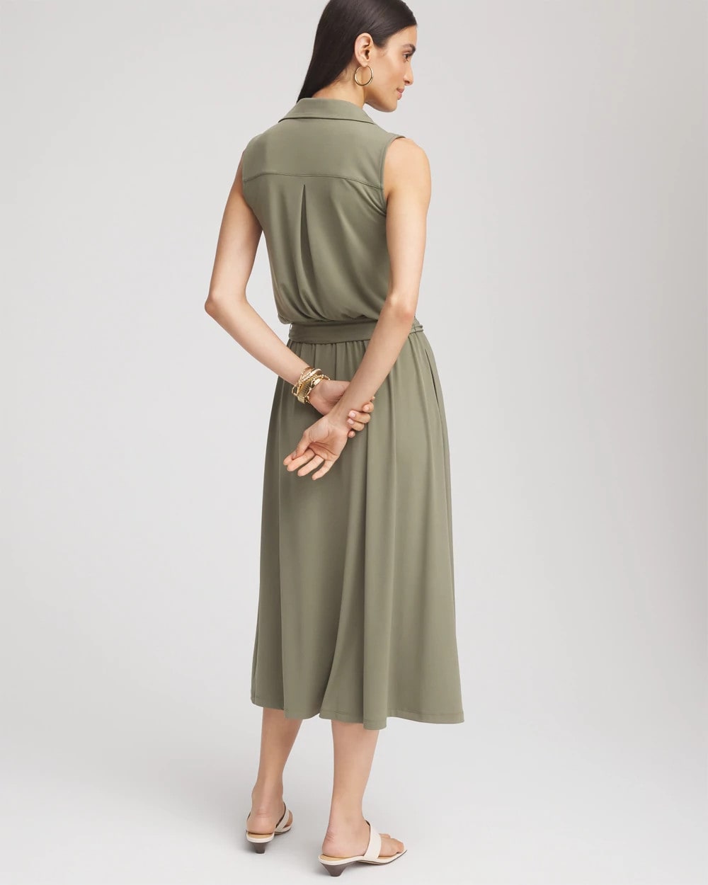 Chico's Women | Petite Travelers™ Knit Sleeveless Shirtdress DUSTY OLIVE
