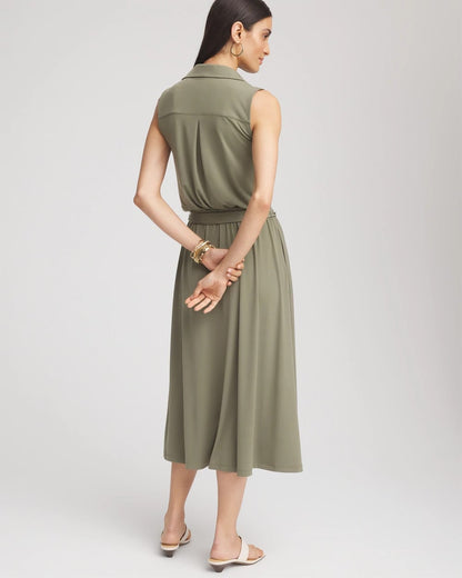 Chico's Women | Petite Travelers™ Knit Sleeveless Shirtdress DUSTY OLIVE