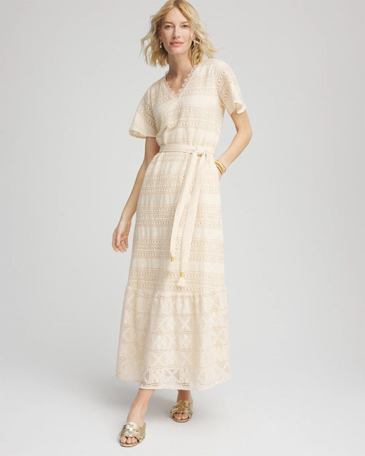 Chico's Women | Crochet-Lace Maxi Dress GLISTENING SAND