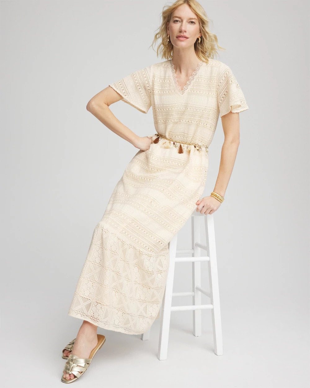 Chico's Women | Crochet-Lace Maxi Dress GLISTENING SAND