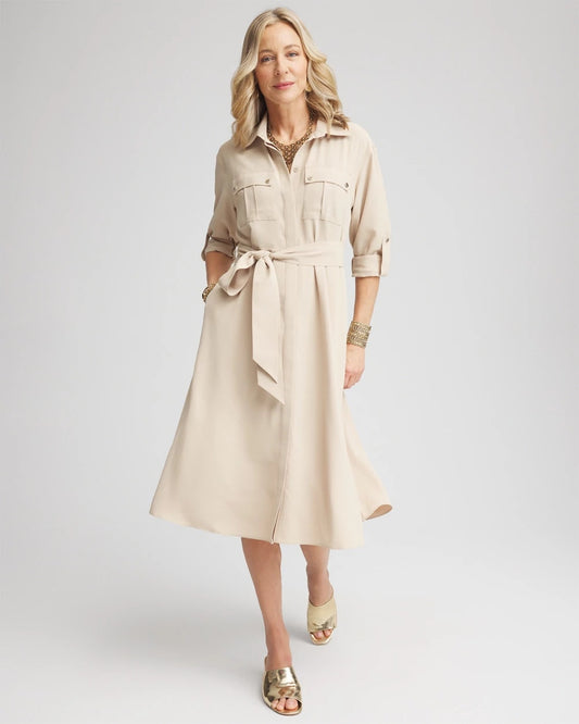 Chico's Women | Twill Belted Midi Shirtdress WILD TRUFFLE
