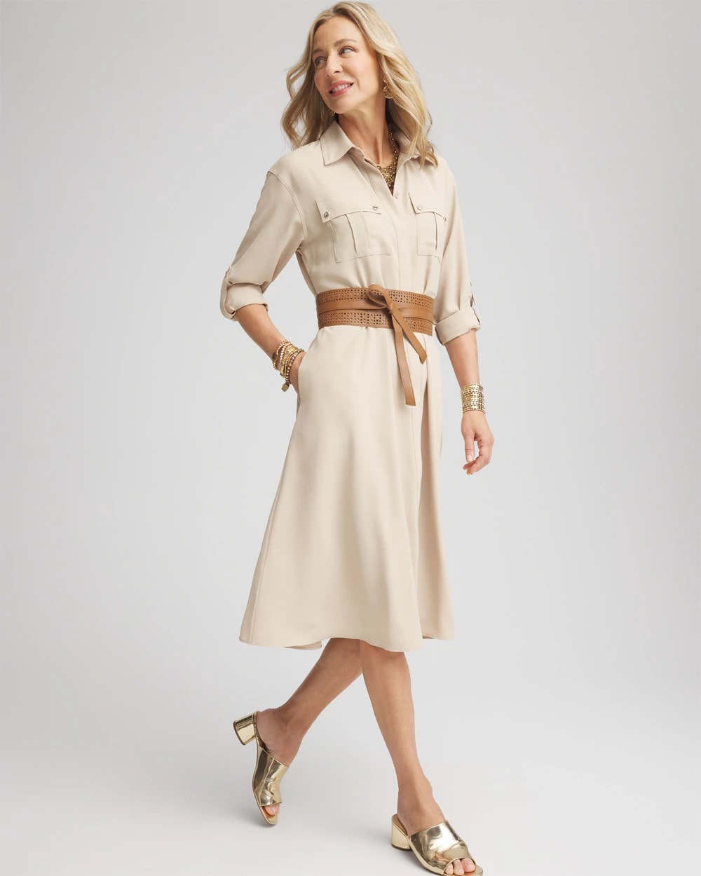 Chico's Women | Twill Belted Midi Shirtdress WILD TRUFFLE