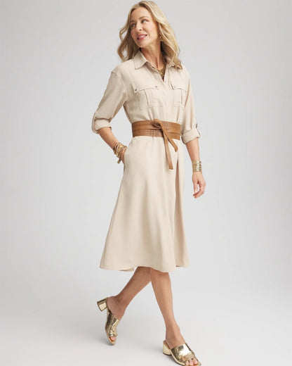 Chico's Women | Twill Belted Midi Shirtdress WILD TRUFFLE