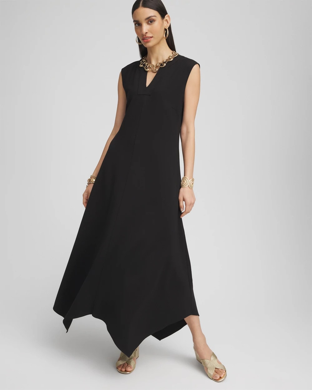 Chico's Women | Petite Trapunto Placket Midi Dress BLACK