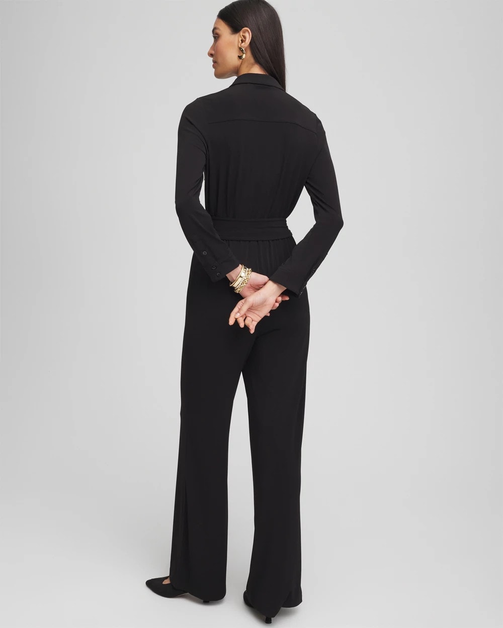 Chico's Women | Petite Belted Jersey Maxi Jumpsuit BLACK
