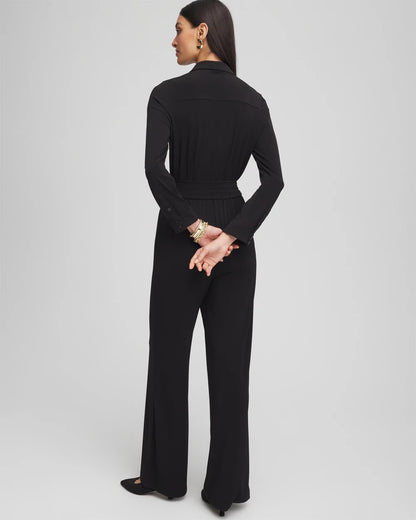 Chico's Women | Petite Belted Jersey Maxi Jumpsuit BLACK