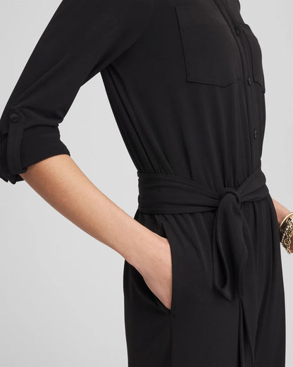 Chico's Women | Petite Belted Jersey Maxi Jumpsuit BLACK