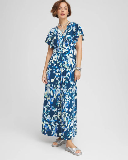 Chico's Women | Petite Flutter Sleeved Jersey Maxi Dress SEAPORT BLUE