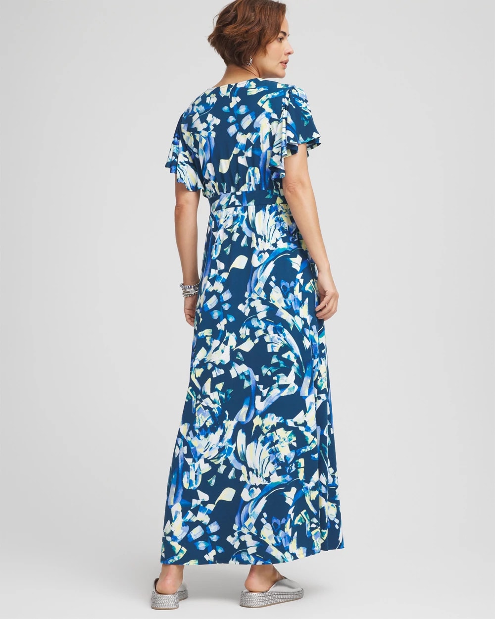 Chico's Women | Petite Flutter Sleeved Jersey Maxi Dress SEAPORT BLUE