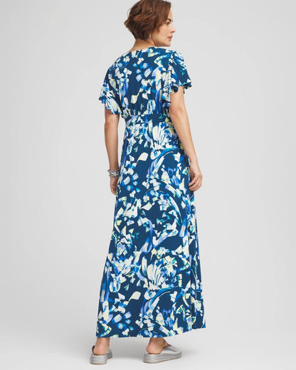 Chico's Women | Petite Flutter Sleeved Jersey Maxi Dress SEAPORT BLUE