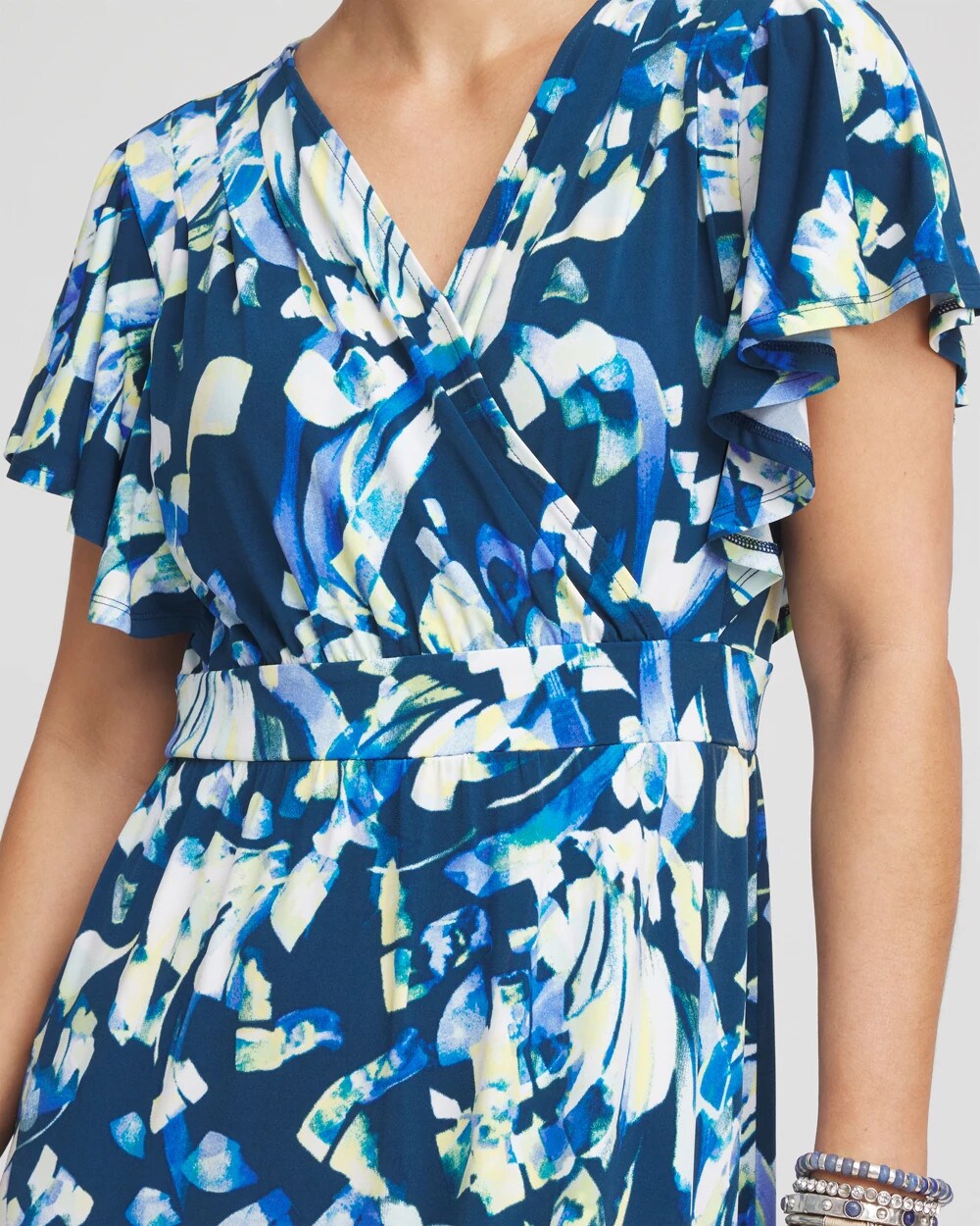 Chico's Women | Petite Flutter Sleeved Jersey Maxi Dress SEAPORT BLUE