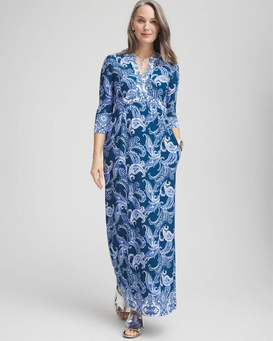 Chico's Women | Petite Long Sleeved Jersey Maxi Dress SEAPORT
