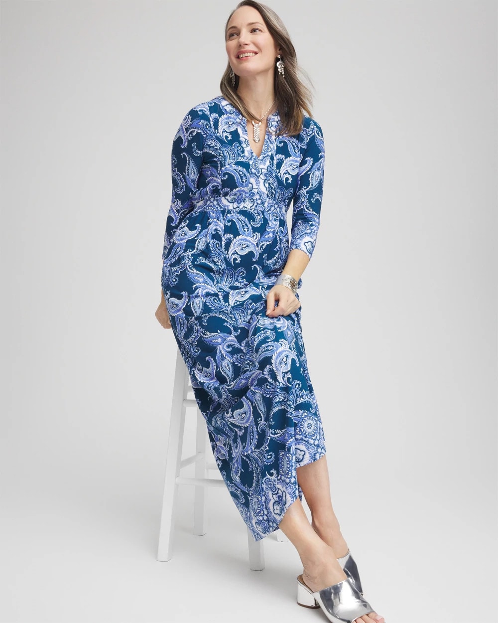 Chico's Women | Petite Long Sleeved Jersey Maxi Dress SEAPORT