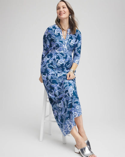 Chico's Women | Petite Long Sleeved Jersey Maxi Dress SEAPORT