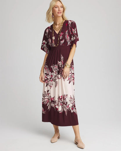 Chico's Women | Petite Floral Flutter-Sleeve Maxi Dress BLACK