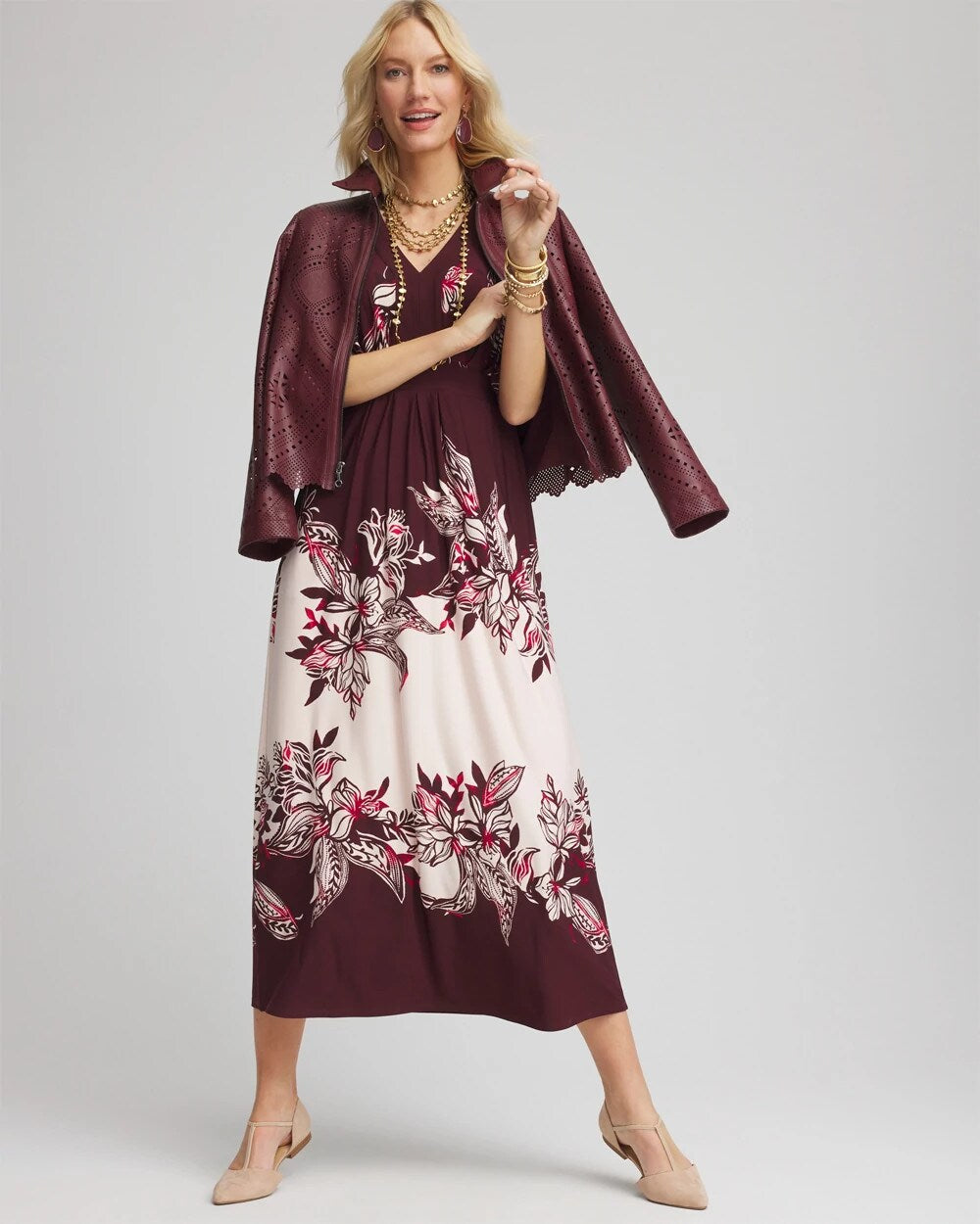 Chico's Women | Petite Floral Flutter-Sleeve Maxi Dress BLACK