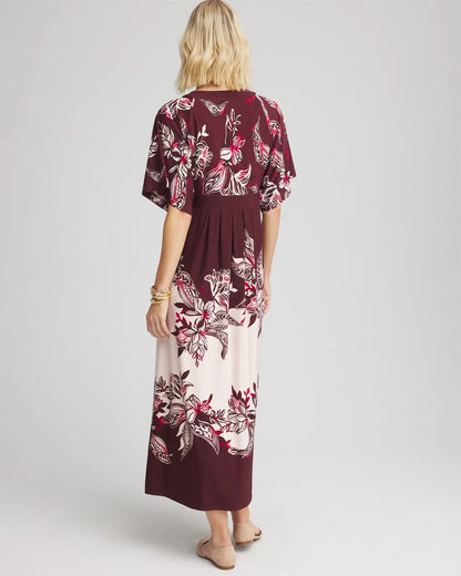 Chico's Women | Petite Floral Flutter-Sleeve Maxi Dress BLACK