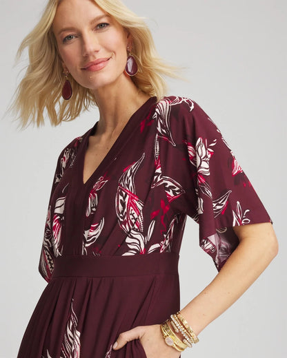 Chico's Women | Petite Floral Flutter-Sleeve Maxi Dress BLACK