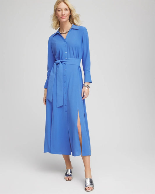 Chico's Women | Belted Split Hem Maxi Shirtdress BLUE PEARL