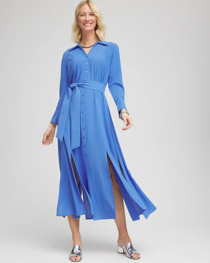 Chico's Women | Belted Split Hem Maxi Shirtdress BLUE PEARL