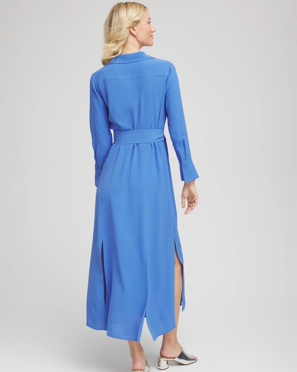 Chico's Women | Belted Split Hem Maxi Shirtdress BLUE PEARL