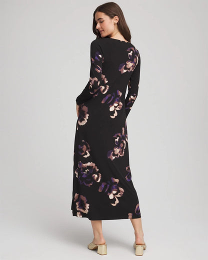 Chico's Women | Petite Floral Boatneck Column Maxi Dress BLACK