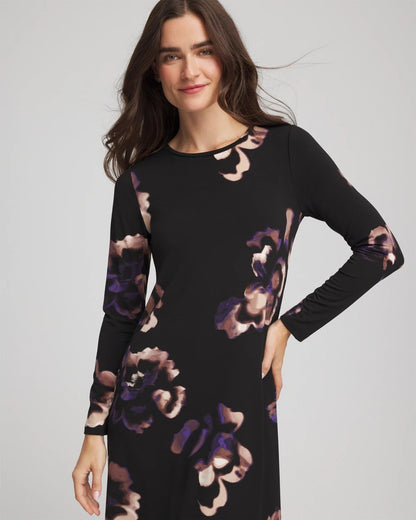 Chico's Women | Petite Floral Boatneck Column Maxi Dress BLACK
