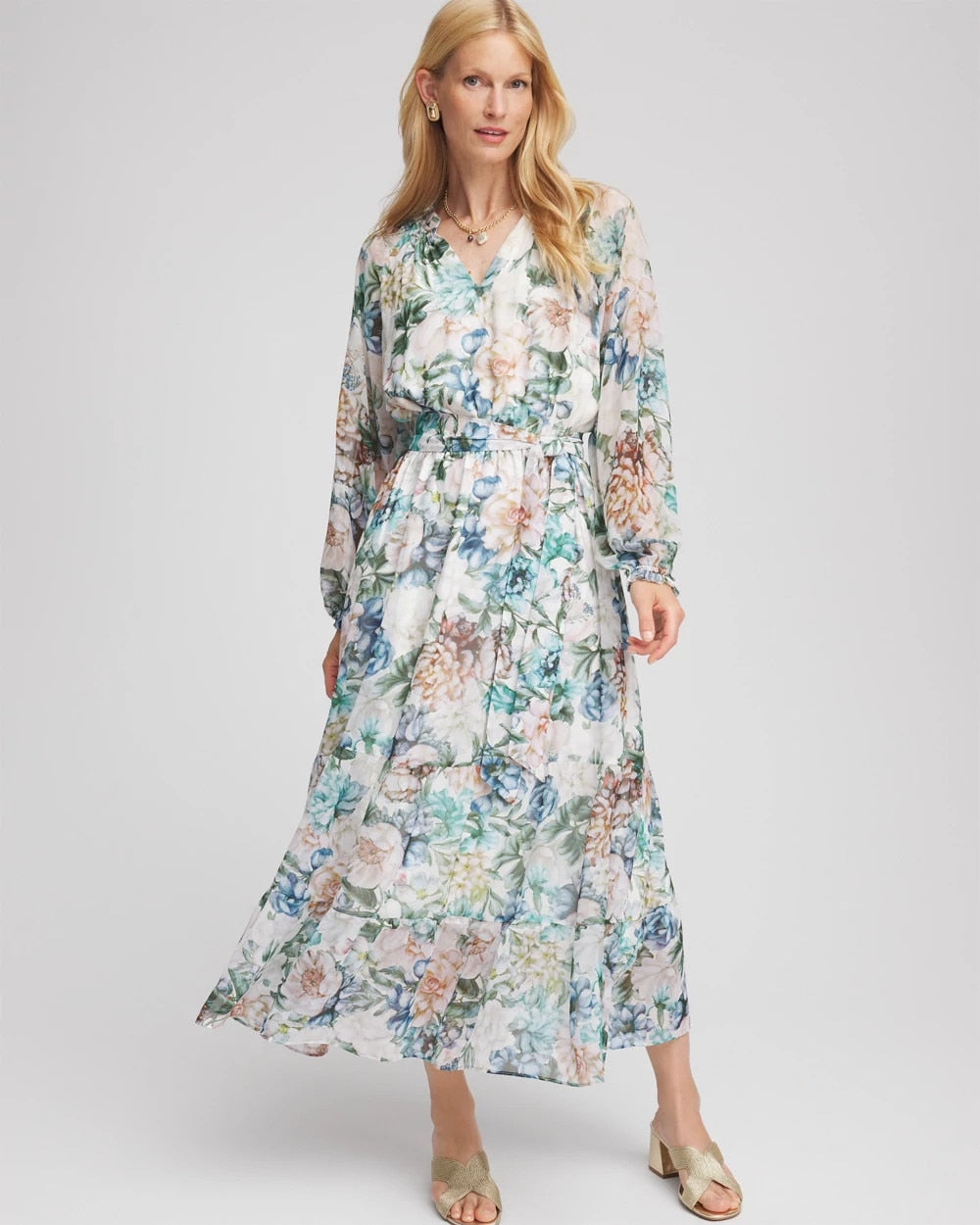 Chico's Women | Petite Georgette Tie-Front Maxi Dress ECRU