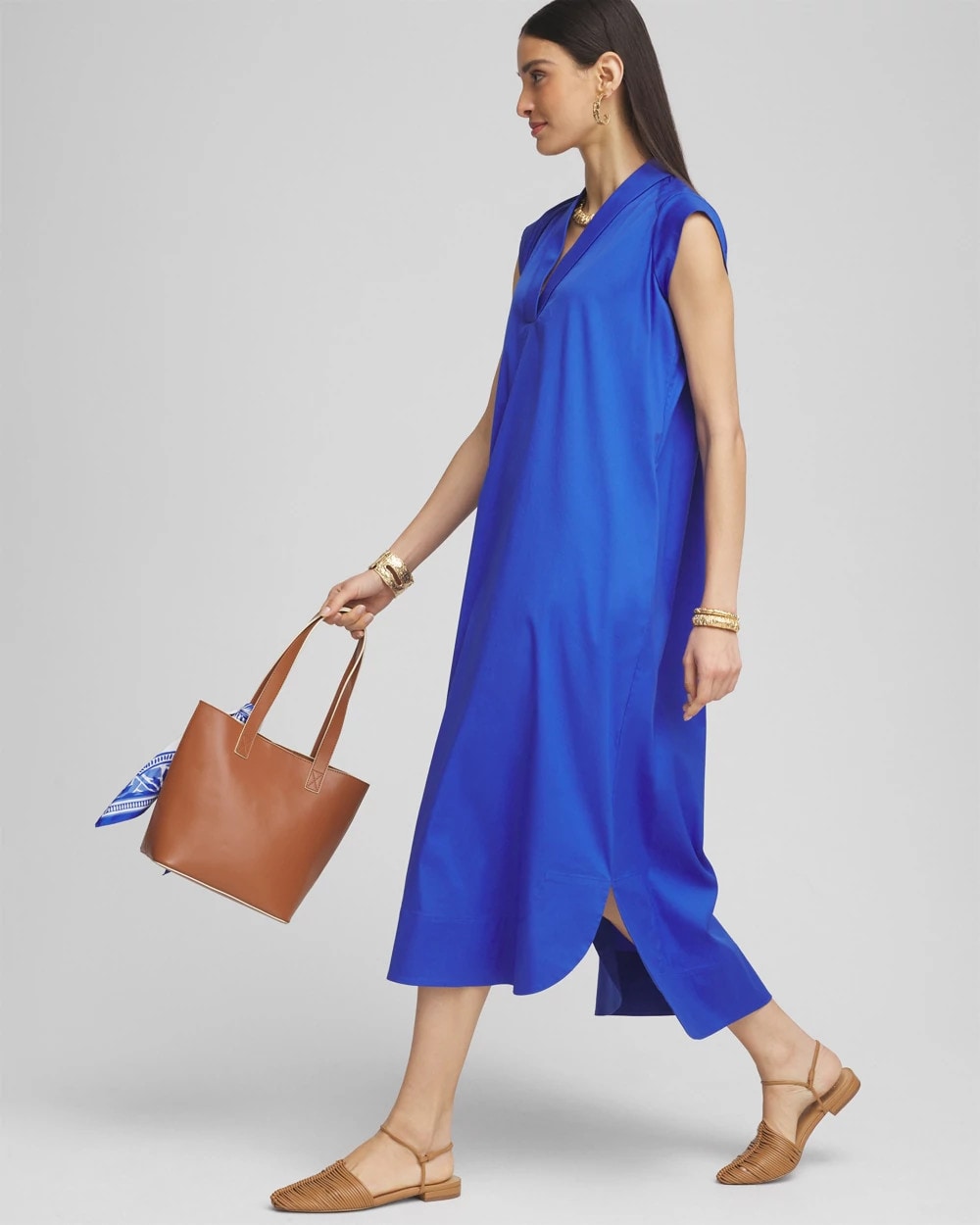 Chico's Women | Petite Popover Poplin Maxi Dress RICH COBALT