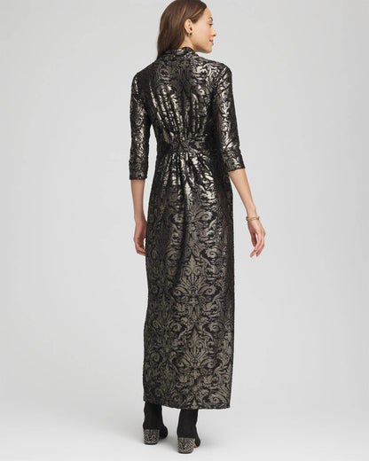 Chico's Women | Petite Foiled Knit Pleated Maxi Dress BLACK