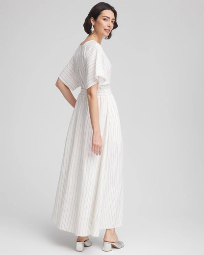 Chico's Women | Metallic Striped Maxi Dress ECRU