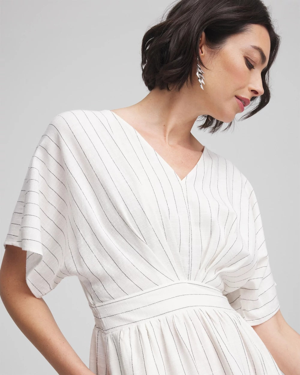 Chico's Women | Metallic Striped Maxi Dress ECRU