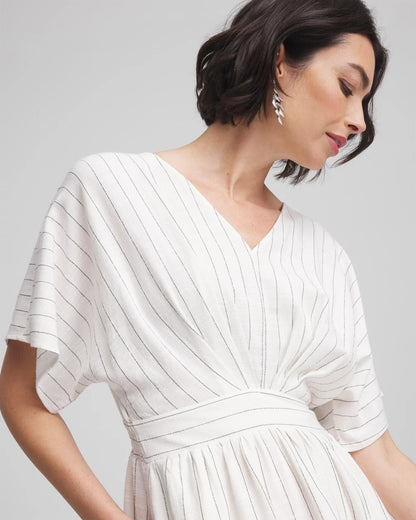 Chico's Women | Metallic Striped Maxi Dress ECRU