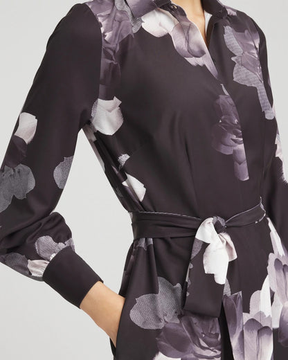 Chico's Women | Petite Floral Print Maxi Shirt Dress BLACK