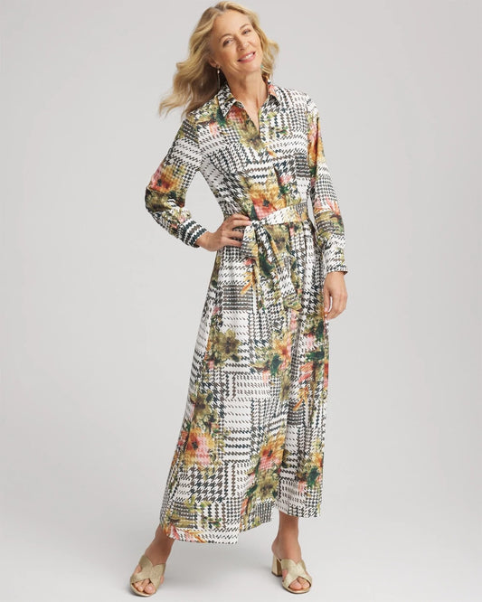 Chico's Women | Petite Artisanal Floral Print Maxi Shirtdress ECRU