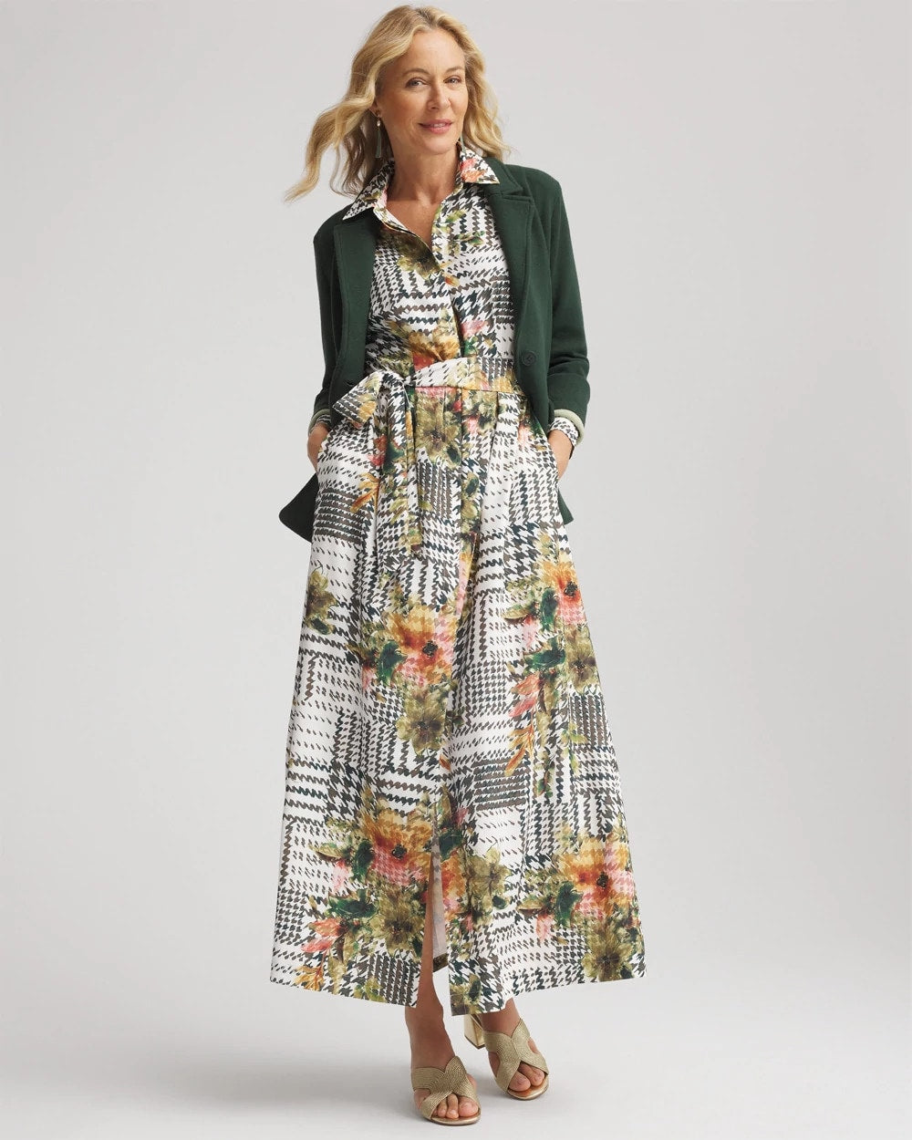 Chico's Women | Petite Artisanal Floral Print Maxi Shirtdress ECRU