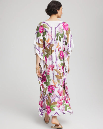Chico's Women | Petite Island Cinch-Waist Kaftan Dress ECRU