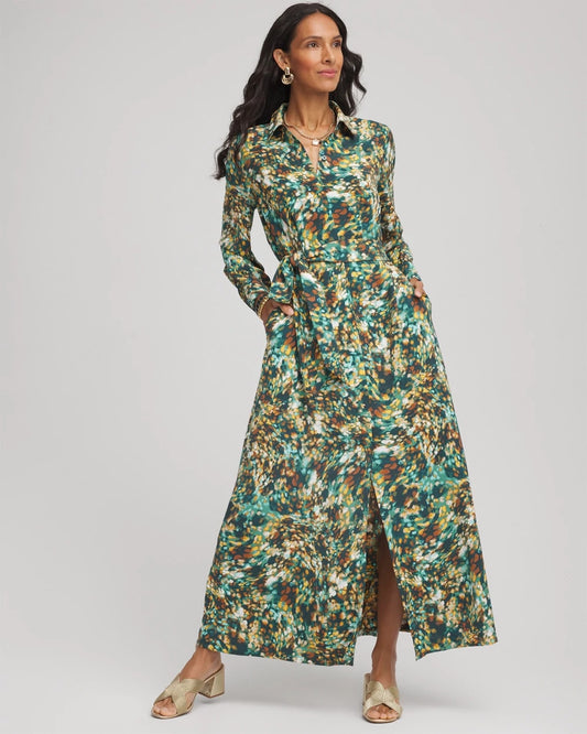 Chico's Women | Petite Printed Long-Sleeved Shirtdress DARKEST SPRUCE
