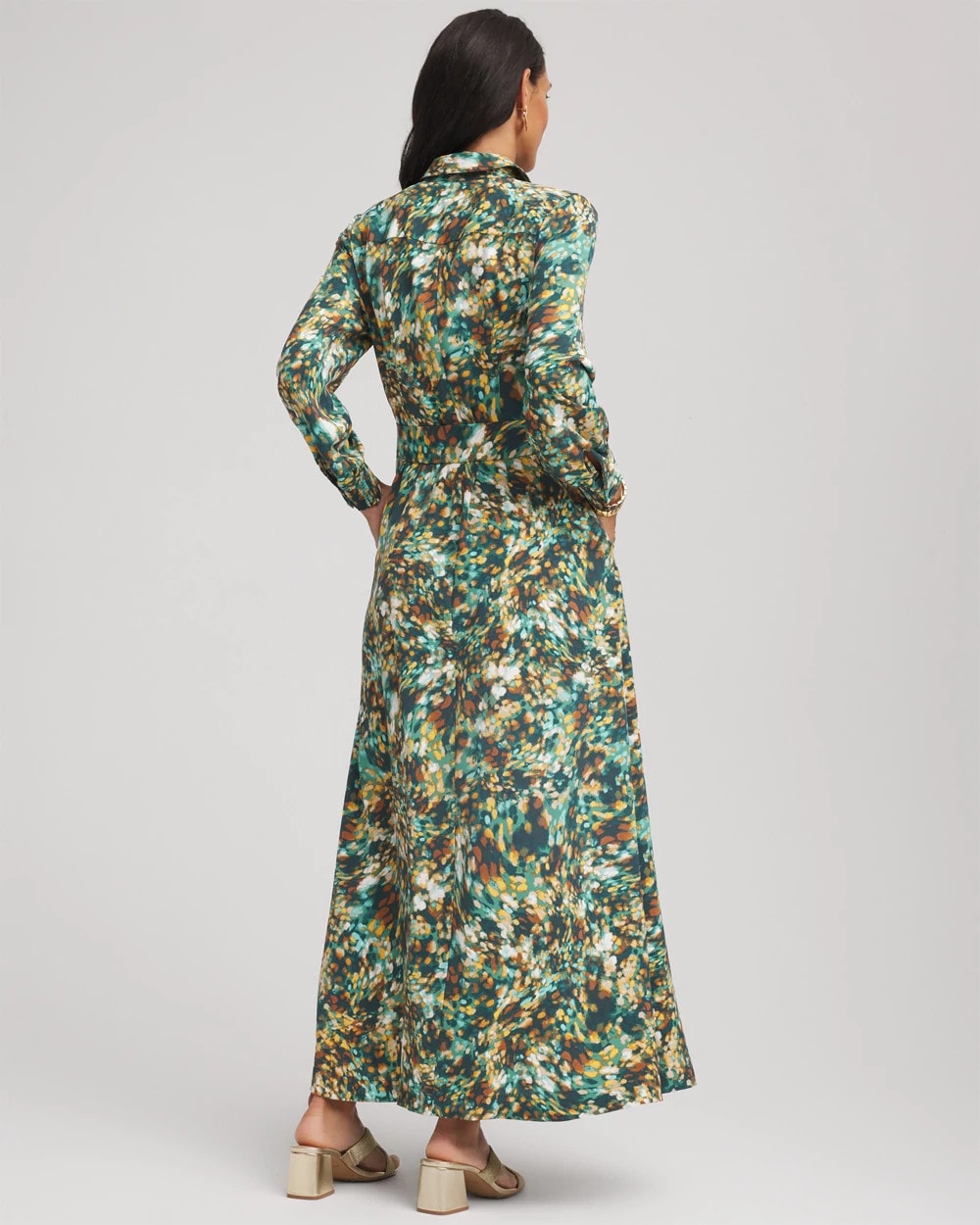 Chico's Women | Petite Printed Long-Sleeved Shirtdress DARKEST SPRUCE