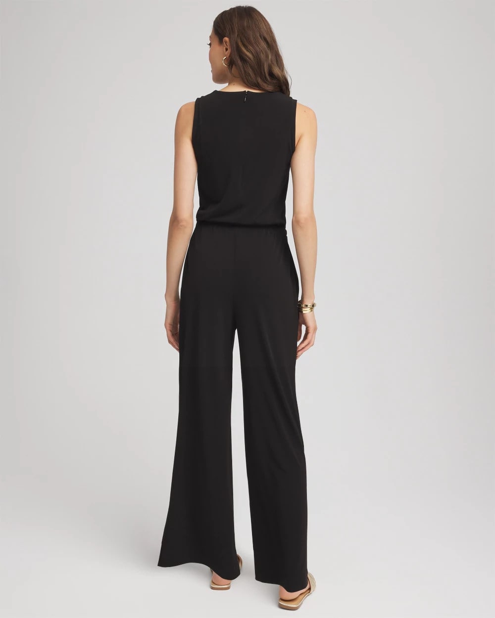 Chico's Women | Petite Travelers™ Jersey Knit Chain-Trim Jumpsuit BLACK