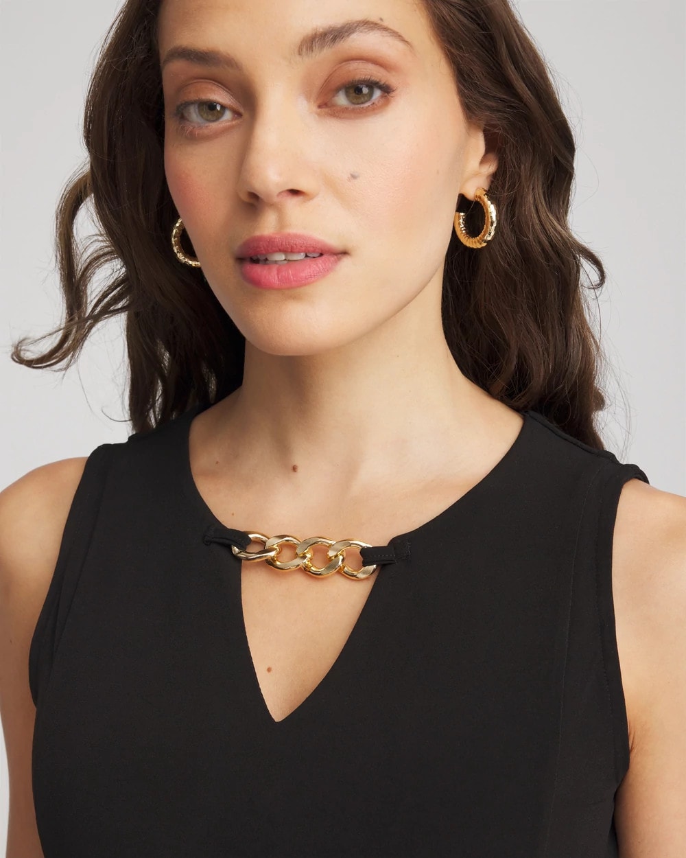 Chico's Women | Petite Travelers™ Jersey Knit Chain-Trim Jumpsuit BLACK