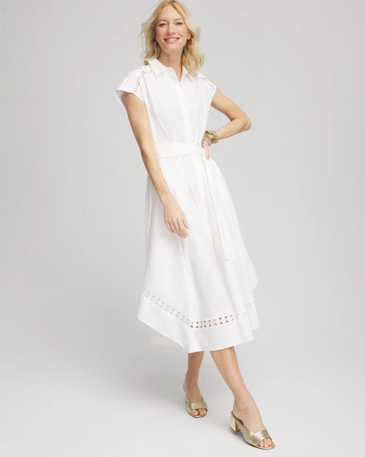 Chico's Women | Petite Poplin Circle Trim Maxi Shirtdress ALABASTER