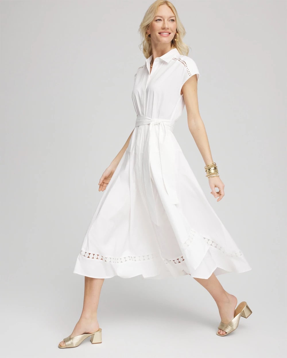 Chico's Women | Petite Poplin Circle Trim Maxi Shirtdress ALABASTER