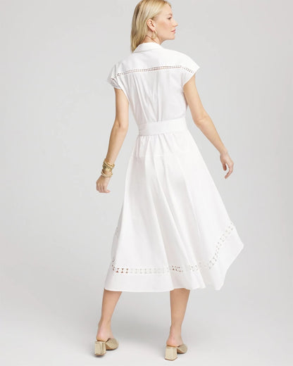 Chico's Women | Petite Poplin Circle Trim Maxi Shirtdress ALABASTER