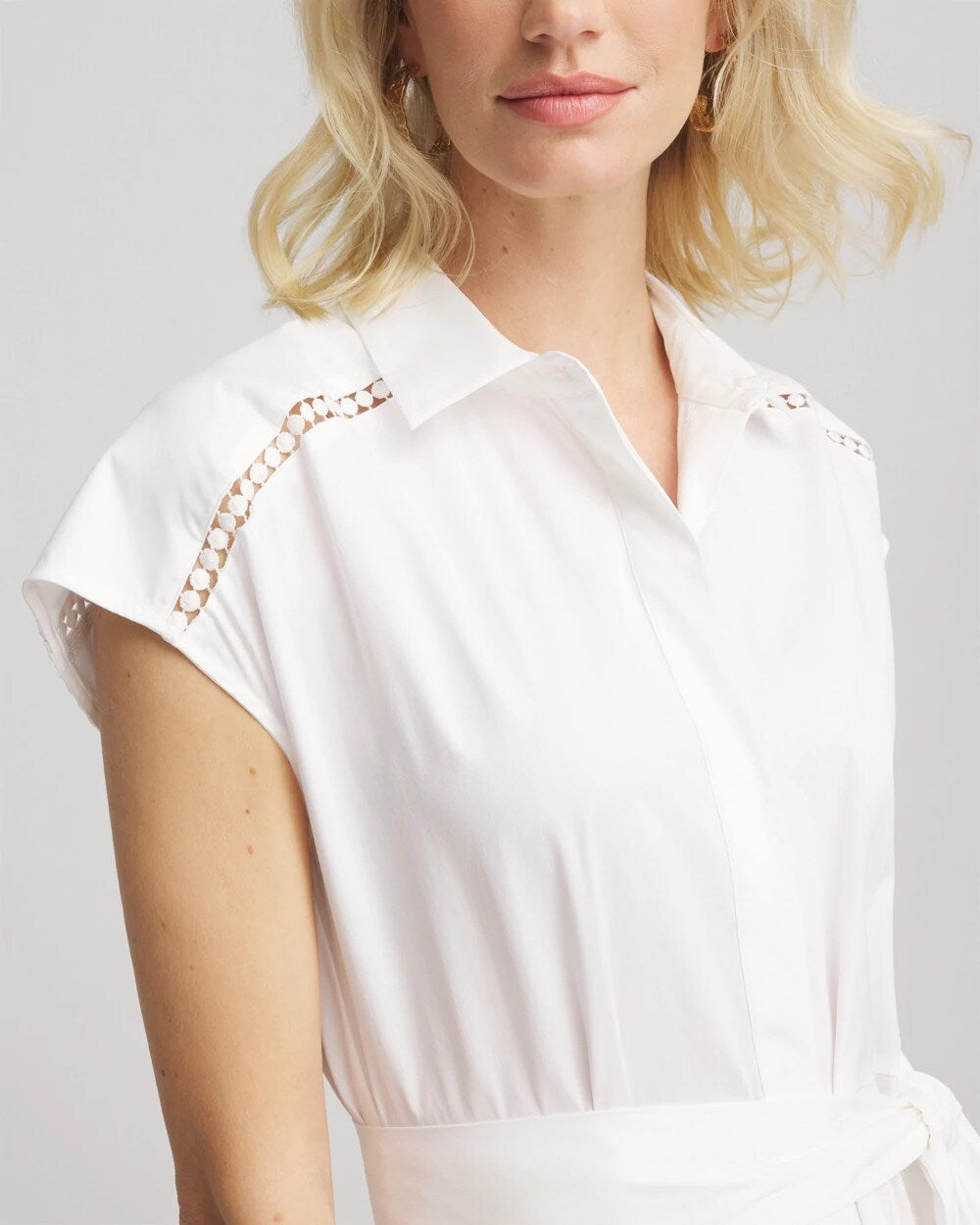 Chico's Women | Petite Poplin Circle Trim Maxi Shirtdress ALABASTER