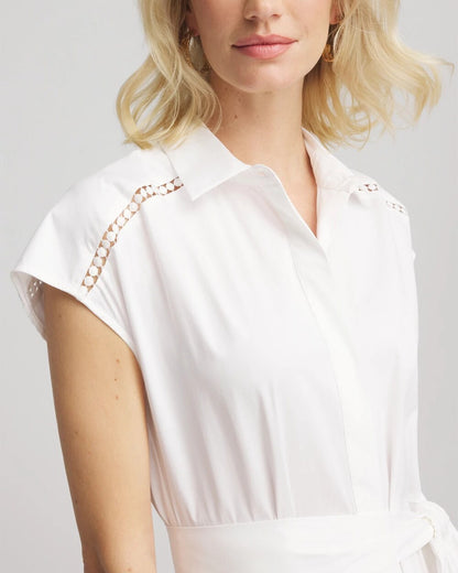 Chico's Women | Petite Poplin Circle Trim Maxi Shirtdress ALABASTER
