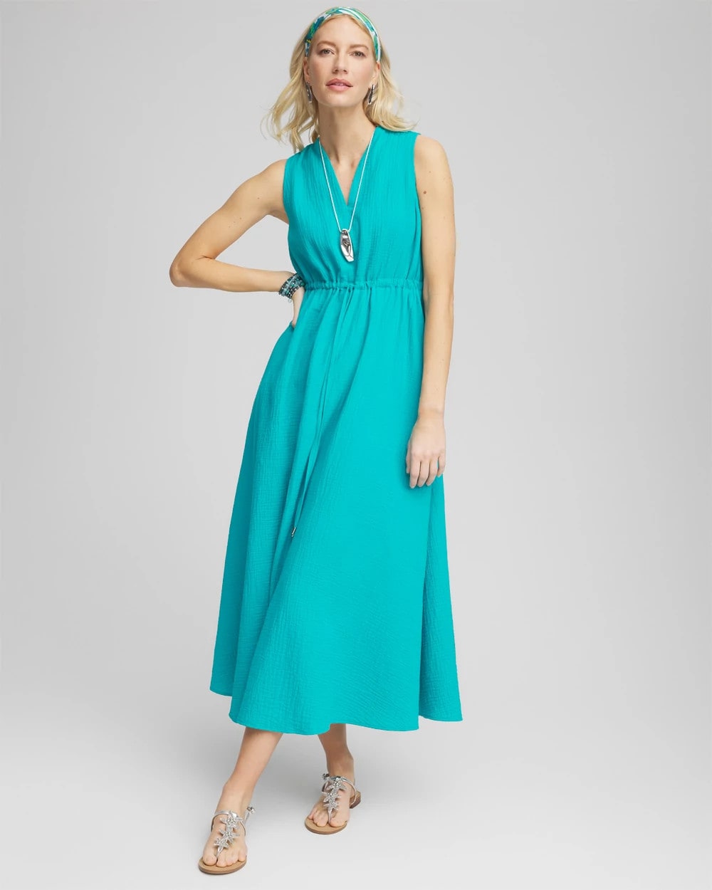 Chico's Women | Petite Sleeveless Gauze Maxi Dress SEASPRAY
