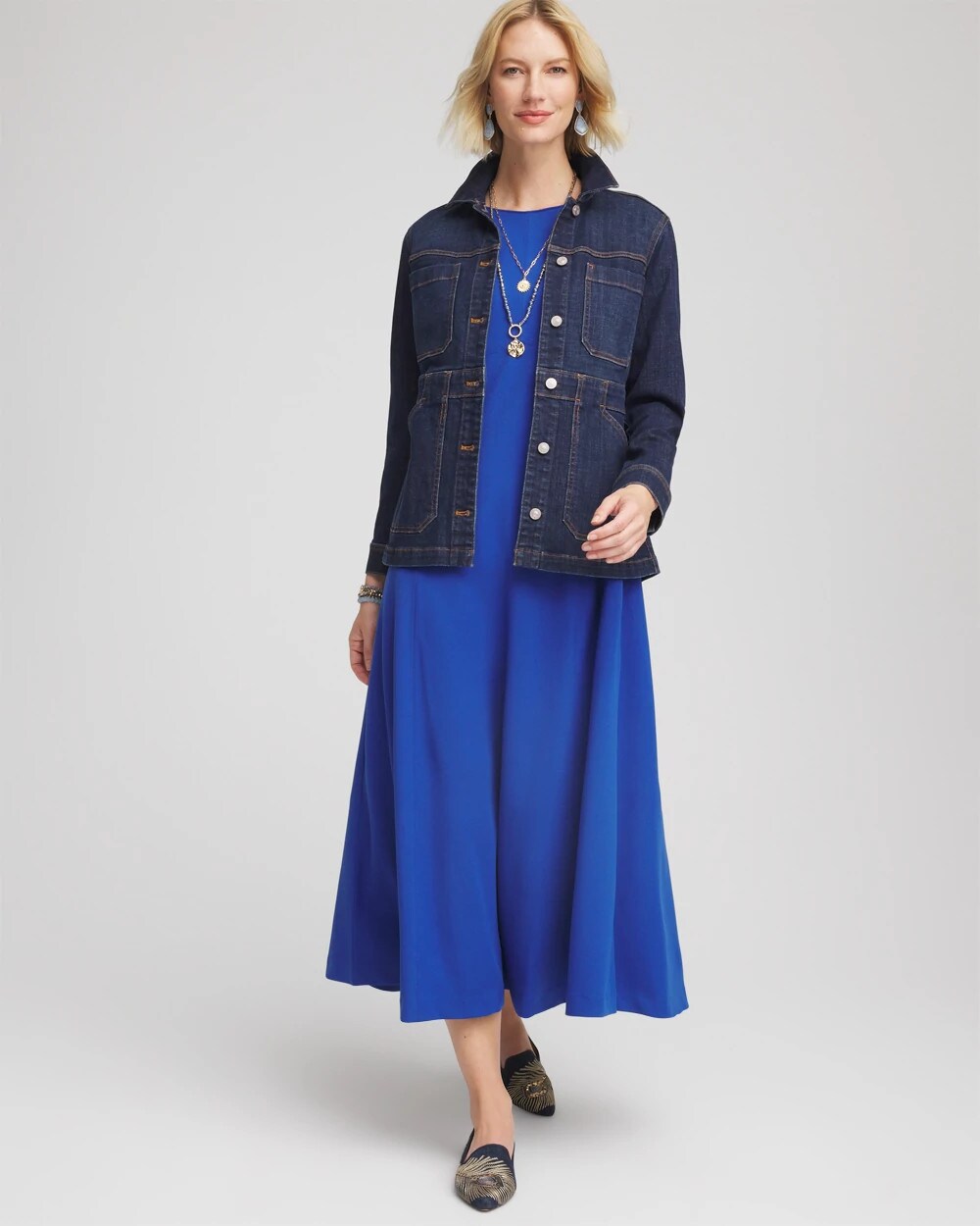 Chico's Women | Petite Seamed Crepe Maxi Dress COBALT STONE