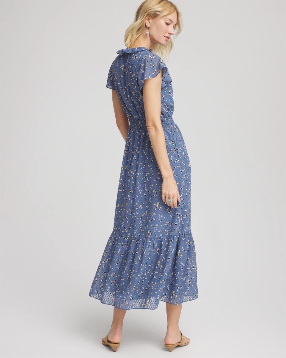 Chico's Women | Petite Textured Ruffled-Placket Maxi Dress BLUE LOTUS